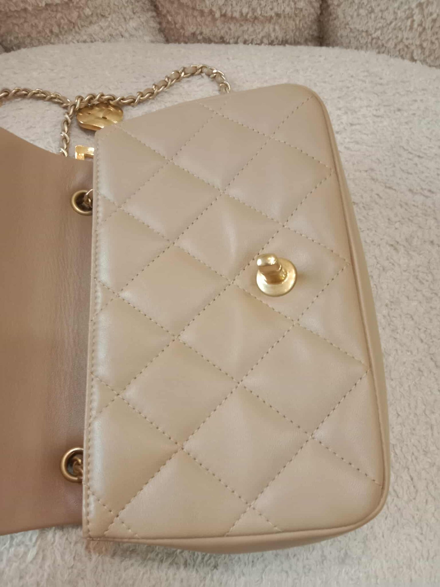 Chanel Seasonal Flap Heart Charms Beige Microchipped