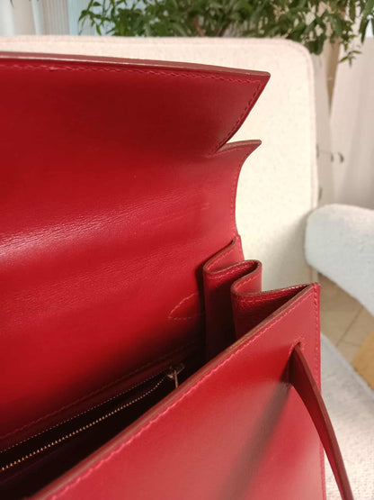 Hermes Kelly 28 Calfbox Leather Rouge VIF Stamp F Square 2002