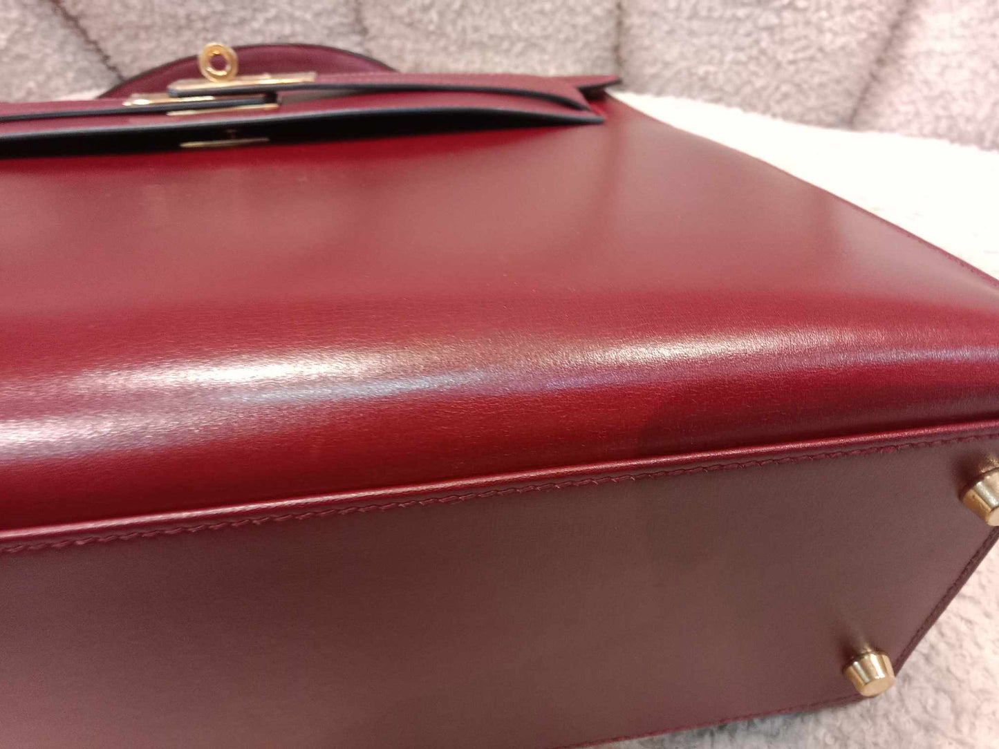 Hermes Kelly 32 Boxcalf Bordeaux Stamp F Square 2002