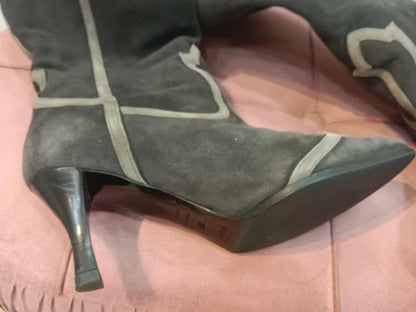Hermes Knee-High Boots Suede Chocolate Brown Size 37