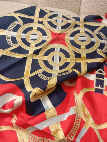 Hermes Carre 90 Eperon Dor Golden Spur Silk Scarf