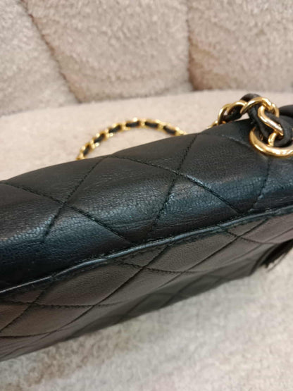 Chanel Vintage Chain Tassel Flap Bag Black Lambskin Series 0