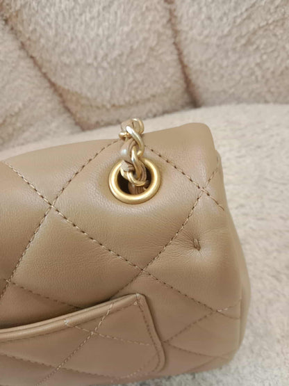 Chanel Seasonal Flap Heart Charms Beige Microchipped