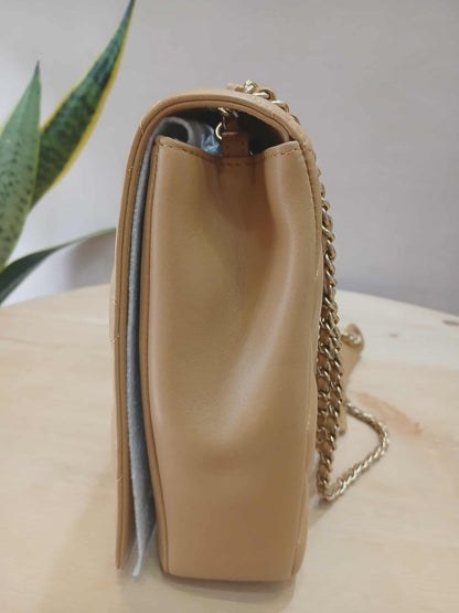 Chanel Diamond CC Chain Brown Caramel Lambskin Flap Bag Series 18