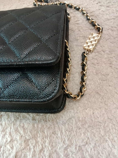 Chanel Classic Wallet on Chain Black Caviar Microchipped