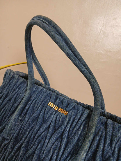 Miu Miu Matelasse Denim Tote Blue
