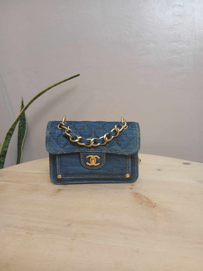Chanel Denim Mini Flap Bag Microchipped