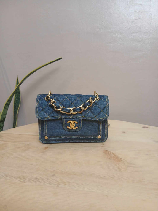 Chanel Denim Mini Flap Bag Microchipped