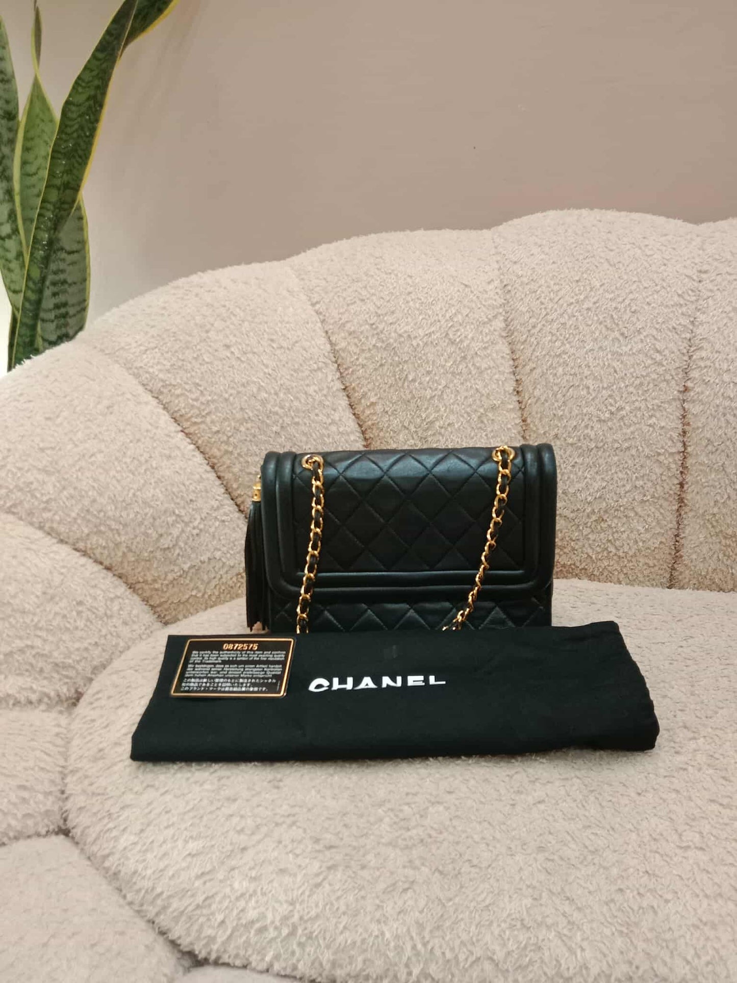 Chanel Vintage Chain Tassel Flap Bag Black Lambskin Series 0