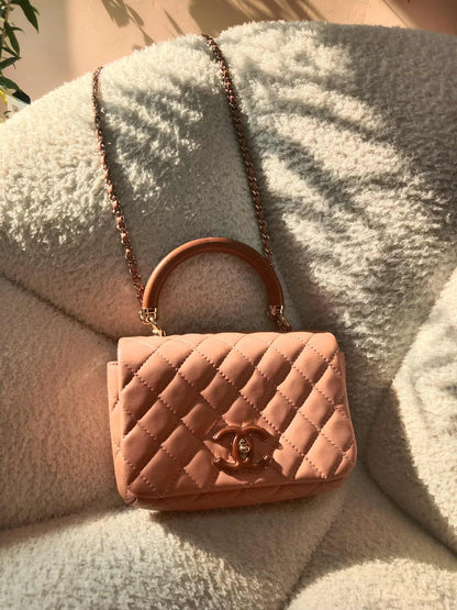 Chanel Mini Seasonal Wood Top Handle Flap Bag Peach Series 26