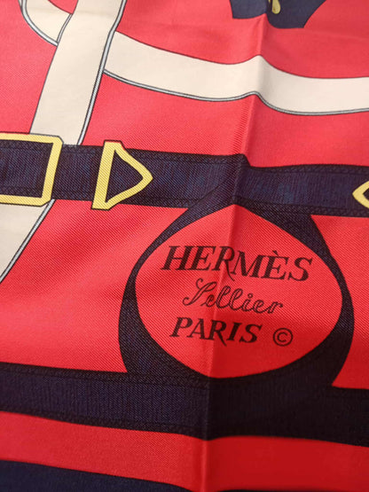 Hermes Carre 90 Eperon Dor Golden Spur Silk Scarf