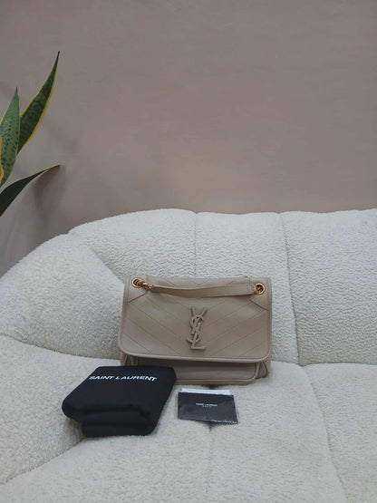 Saint Laurent Niki Leather Beige Bag