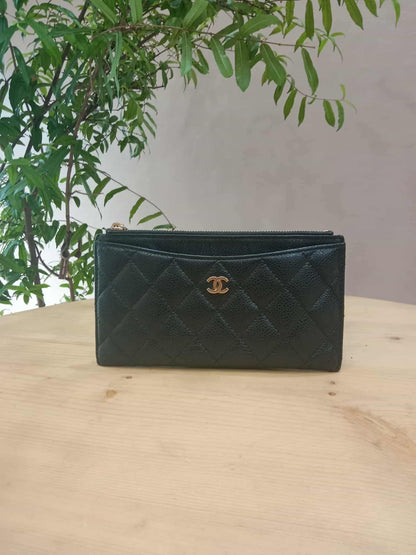 Chanel Black Quilted Caviar Leather Zip Pouch Series 25