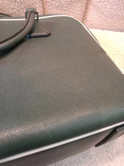 Prada Dark Green Leather Classic Laptop Bag