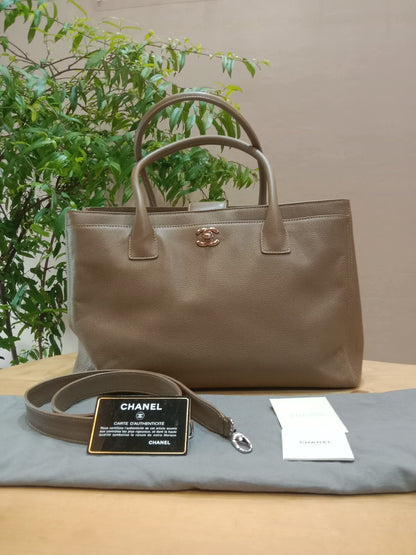 Chanel Cerf Executive Tote in Neutral Taupe Color CC Turnlock Closure Series 17