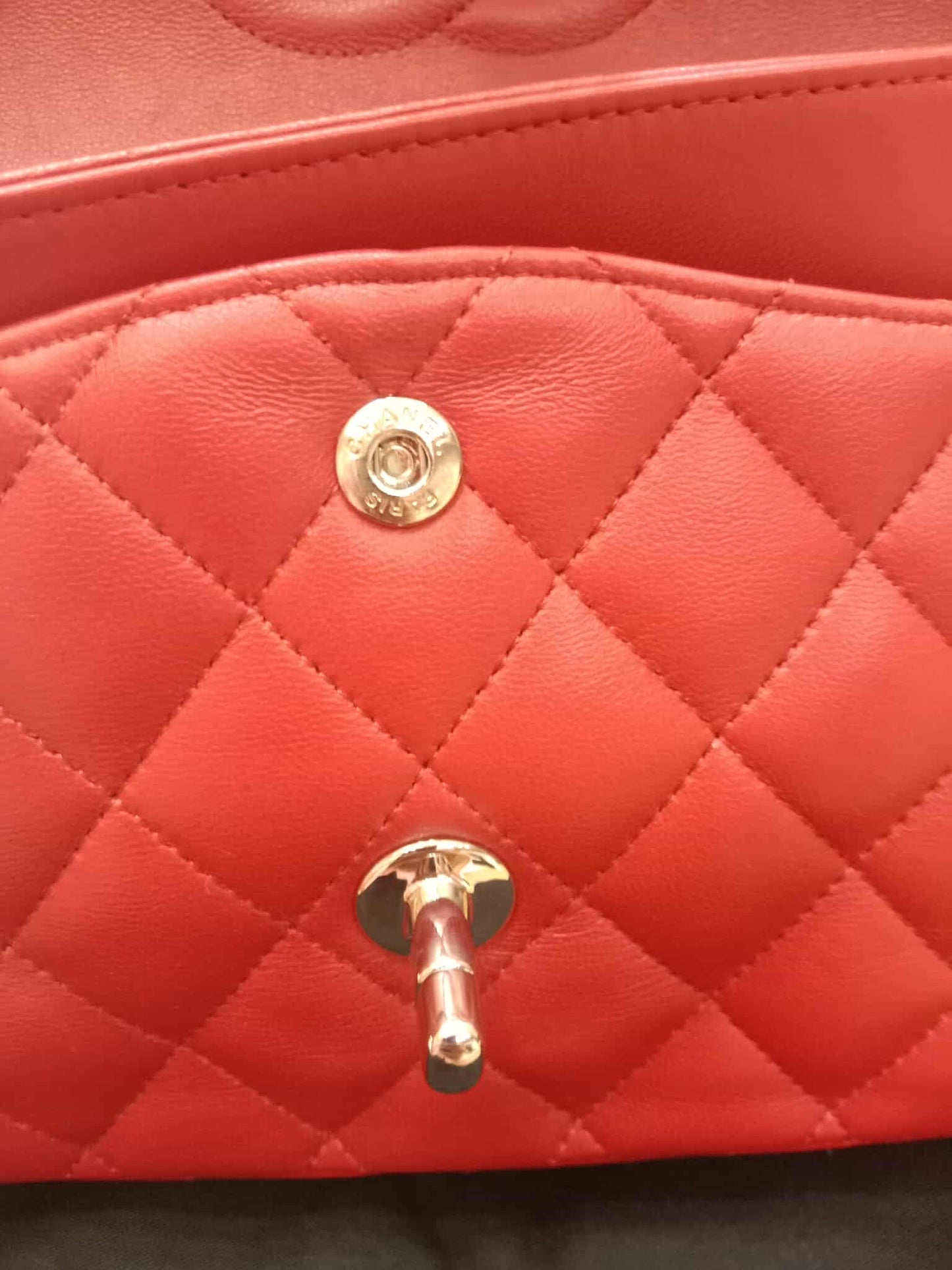Chanel Timeless Red Quilted Lambskin Classic Double Flap Medium Series 17
