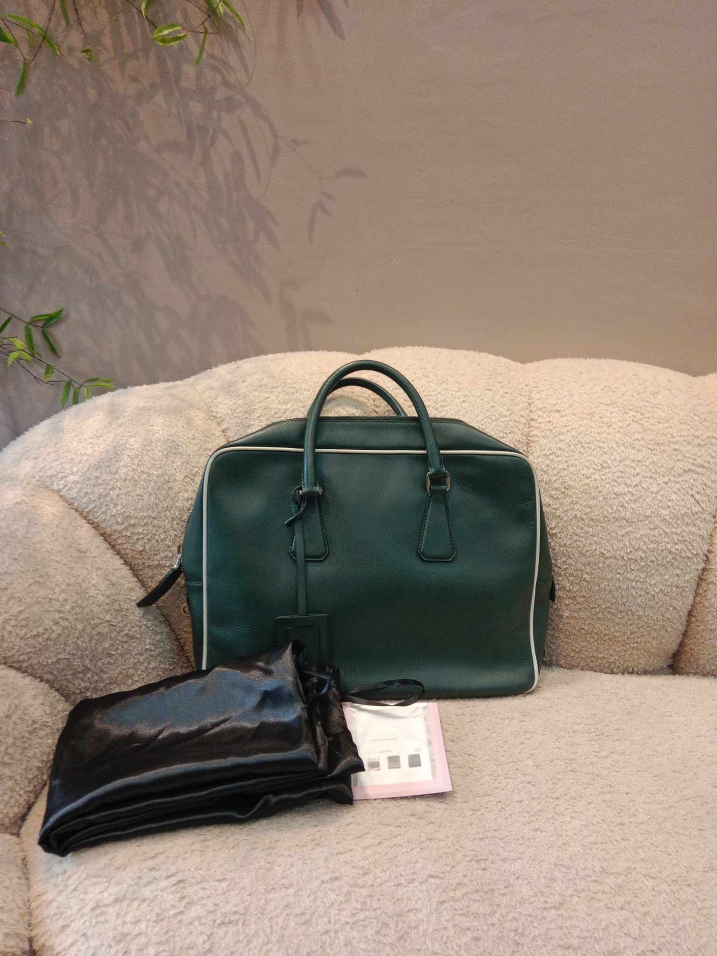 Prada Dark Green Leather Classic Laptop Bag