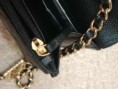 Chanel Classic Wallet on Chain Black Caviar Microchipped