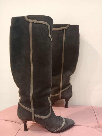 Hermes Knee-High Boots Suede Chocolate Brown Size 37