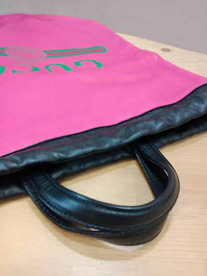 Gucci Printed Drawstring Backpack Grained Leather Pink/Black