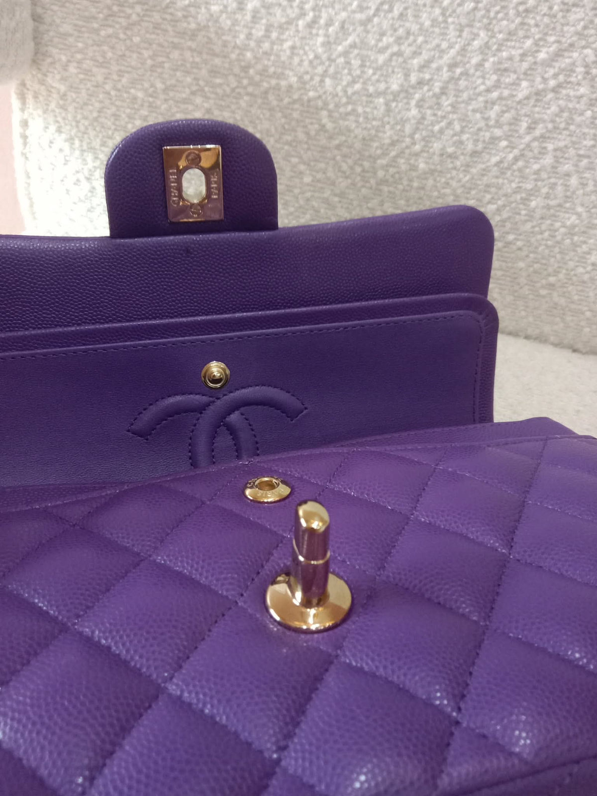 Chanel Metiers D'Art 2022 Timeless Classic Quilted Double Flap Small Caviar Microchipped Purple