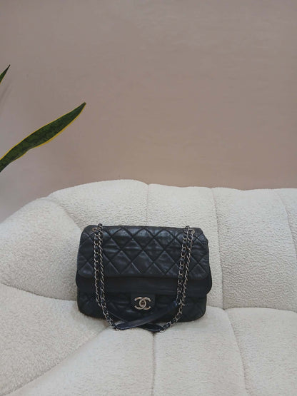 Chanel Square Double Flap Lambskin Dark Gray Series 15