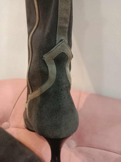 Hermes Knee-High Boots Suede Chocolate Brown Size 37