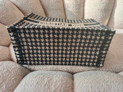 Dior Book Tote Houndstooth Embroidery Black/White Small