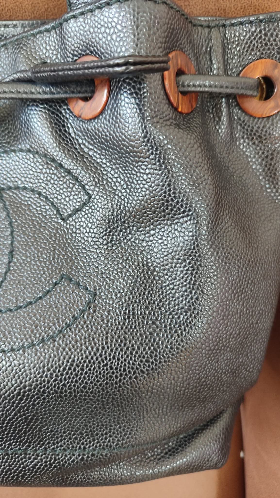 Chanel CC Caviar Drawstring Bucket Bag Black Series 7