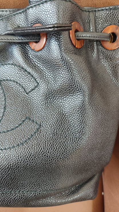 Chanel CC Caviar Drawstring Bucket Bag Black Series 7