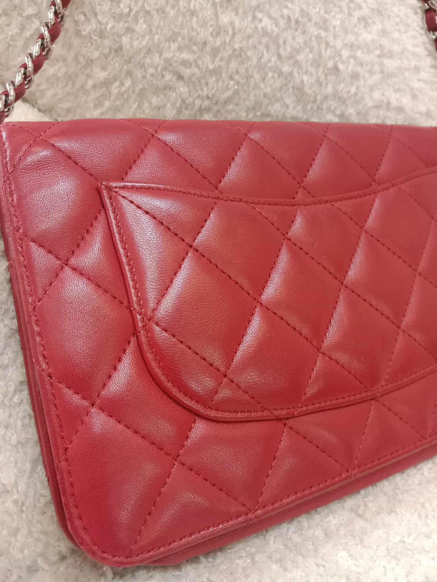 Chanel Classic Wallet On Chain Red Lambskin Series 16