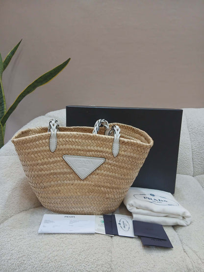 Prada Raffia Tote Bag White