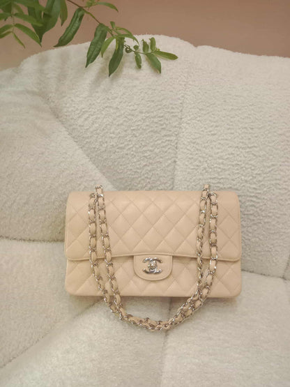 Chanel Classic Double Flap Medium Beige Caviar Series 14