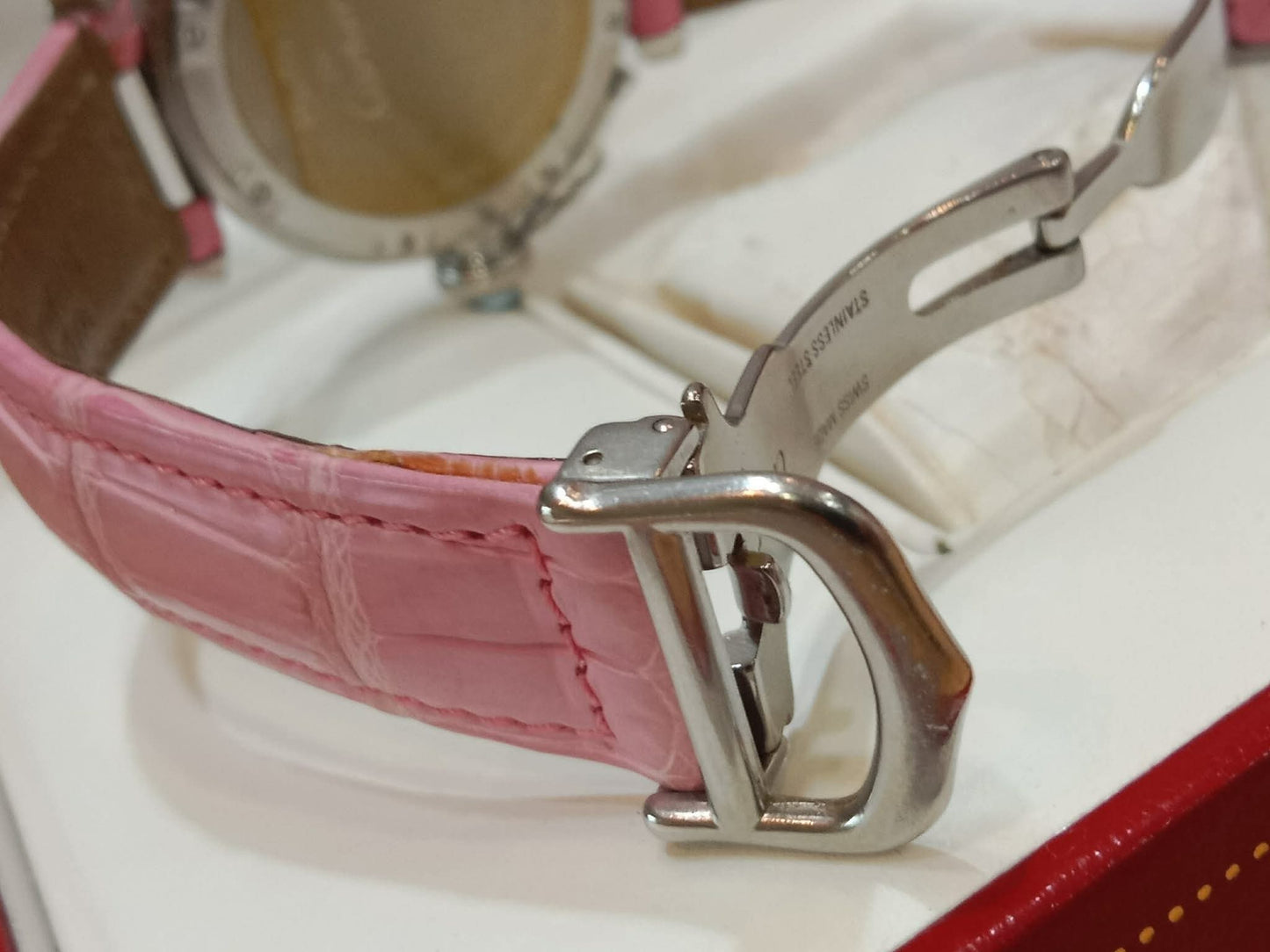 Cartier Pasha C Pink Blue Limited Edition Watch 35mm Stainless Steel Case Pink Alligator Leather Strap