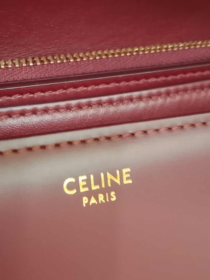 Celine Medium Classic Box Bag In Burgundy Calfskin Leather