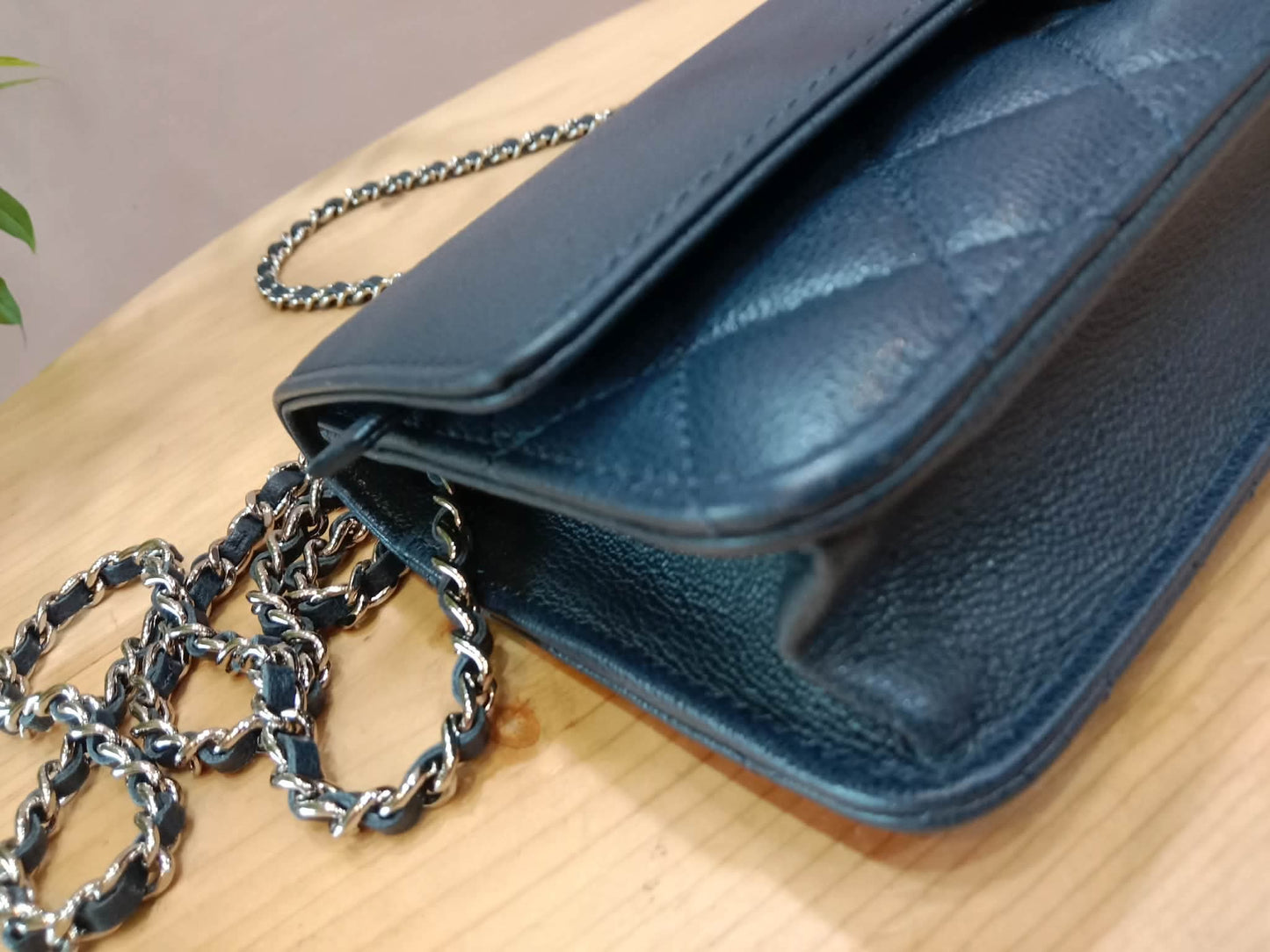 Chanel CC Box Wallet On Chain Caviar Navy Blue Series 27