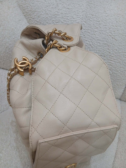 Chanel 25 Beige Caviar Medium Microchipped
