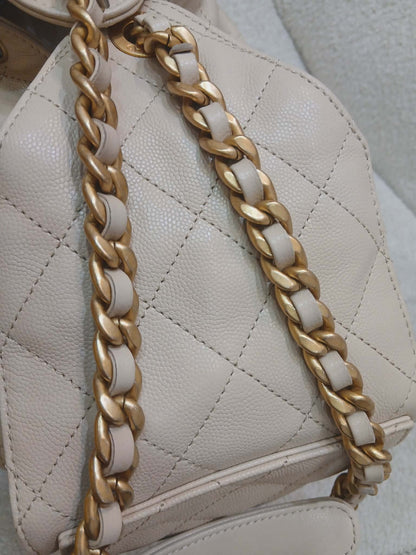 Chanel 25 Beige Caviar Medium Microchipped