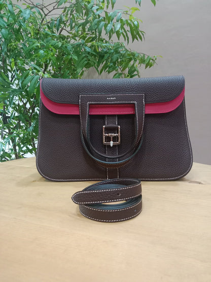 Hermes Halzan 31 Clemence Bicolor Rouge/Pink Stamp B 2023