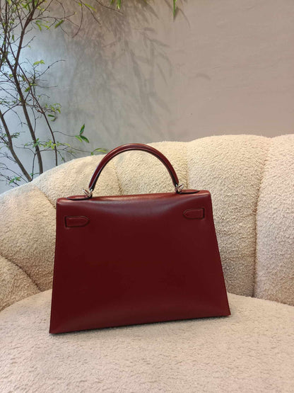 Hermes Kelly 32 Rouge Boxcalf Stamp E Square 2001