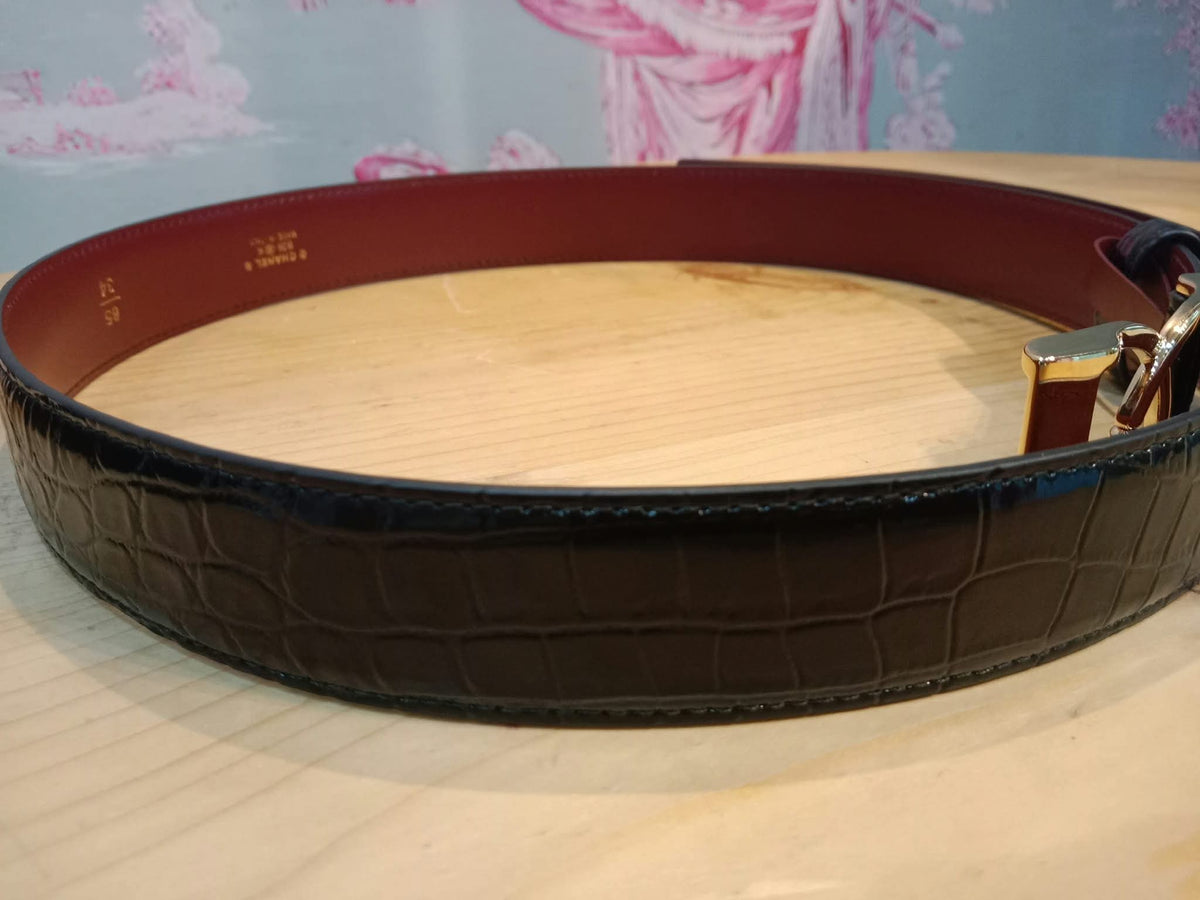 Chanel Crocodile Embossed Calfskin & Metal Belt Black Brandnew