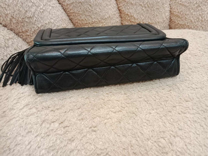 Chanel Vintage Chain Tassel Flap Bag Black Lambskin Series 0