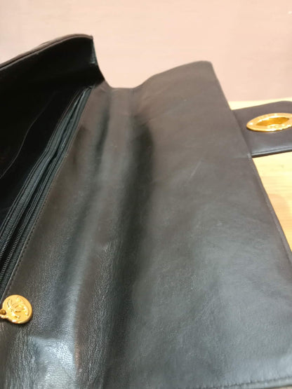 Chanel Vintage Briefcase Quilted Patent Black