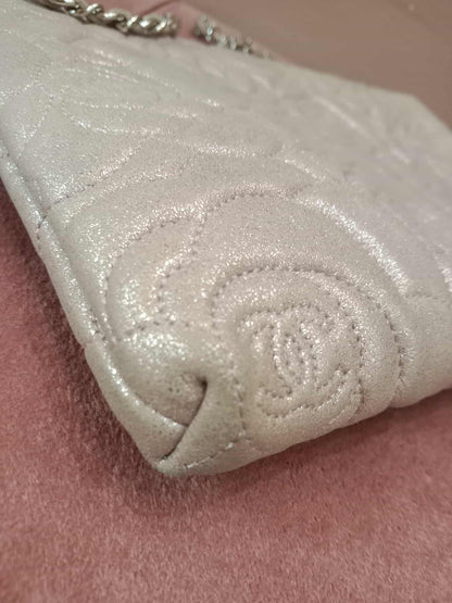 Chanel Lavender Lambskin Camellia Pochette Bag Series 18