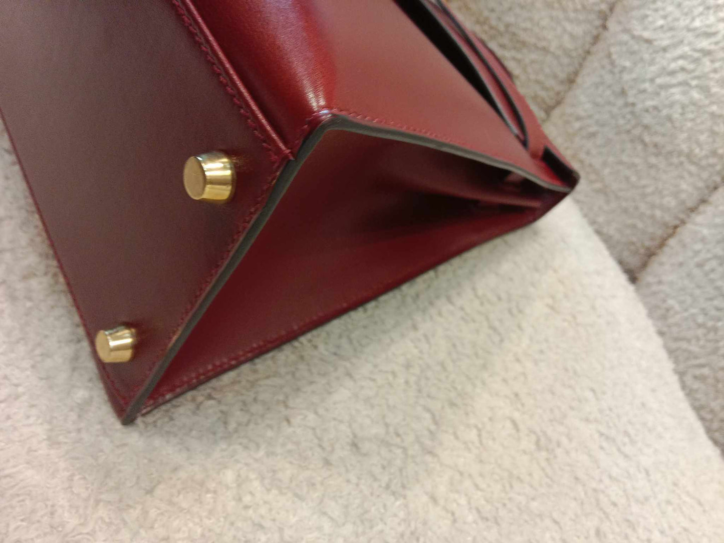 Hermes Kelly 32 Boxcalf Bordeaux Stamp F Square 2002