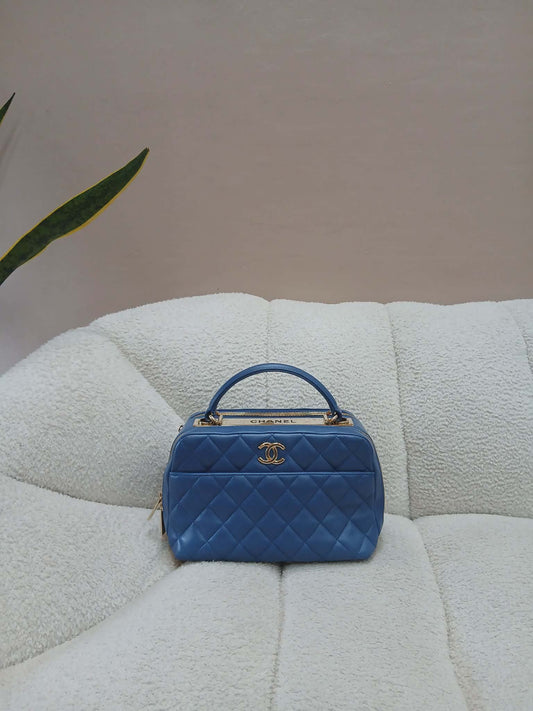Chanel Quilted Trendy CC Bowler Bag Lambskin Blue Series 23