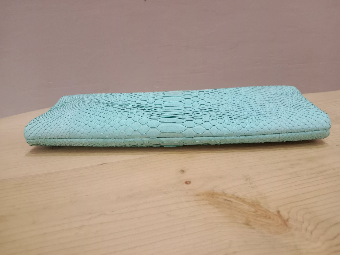 Chanel Mint Green Python Leather Clutch With a Silver-Toned Kiss-Lock Closure Series 15
