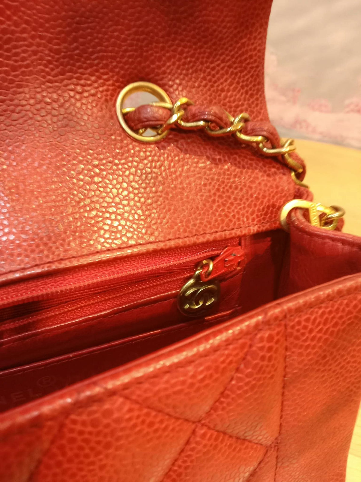 Chanel Diana Quilted Caviar Leather Red Series 2