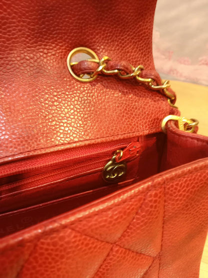 Chanel Diana Quilted Caviar Leather Red Series 2