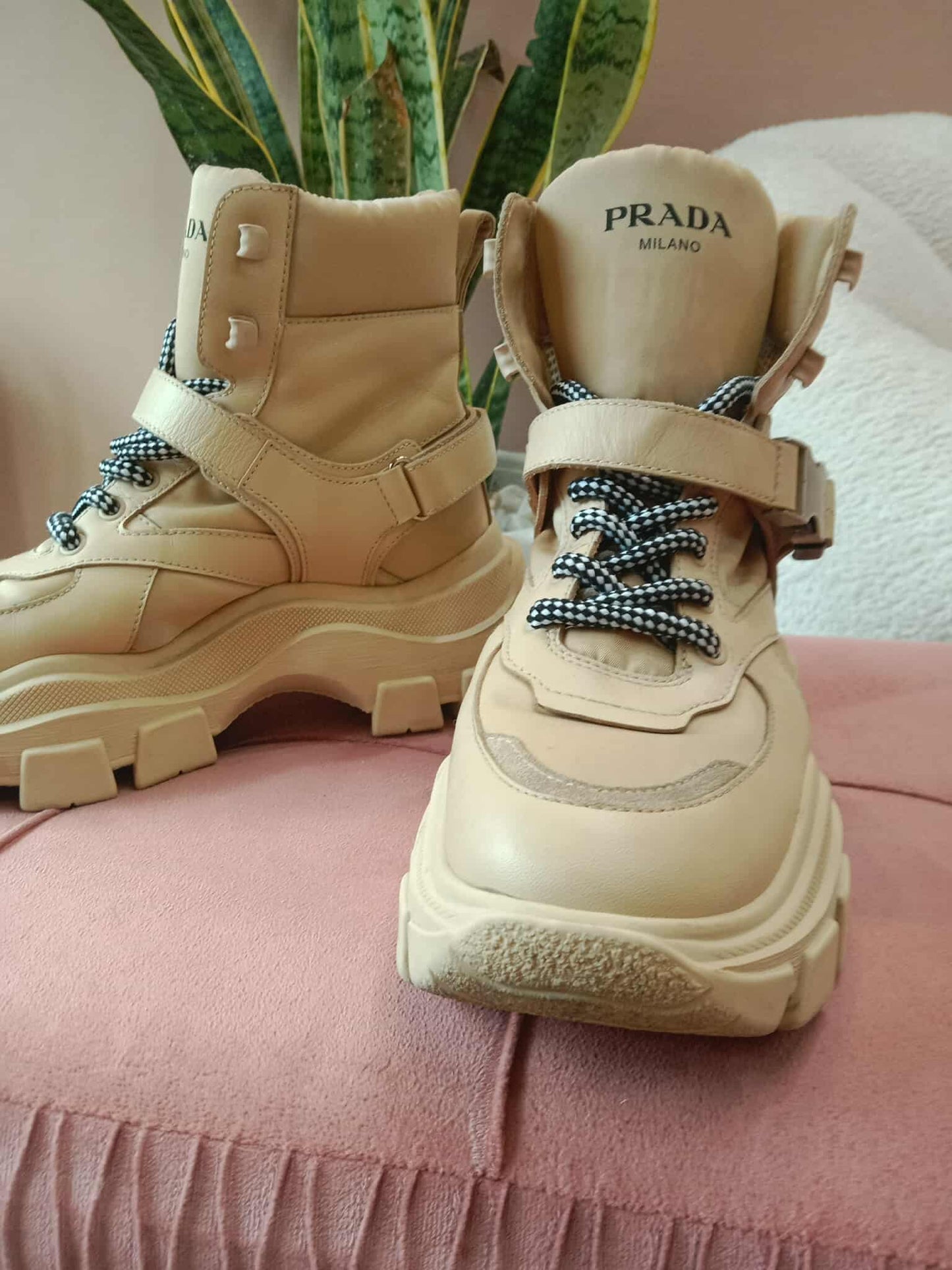 Prada Monolith Boots Beige Size 38